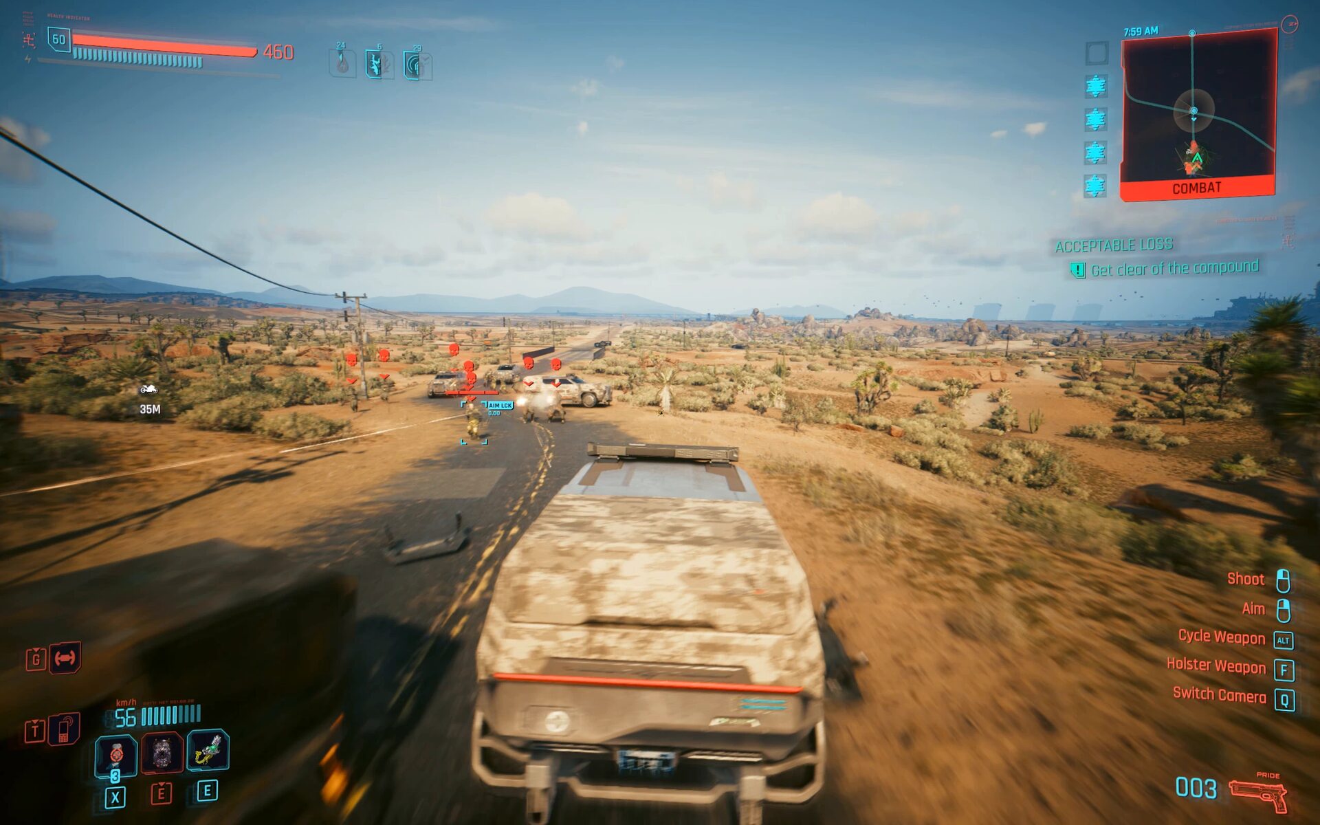 Driving out of the Militech compound under fire with the objective Get clear of the compound