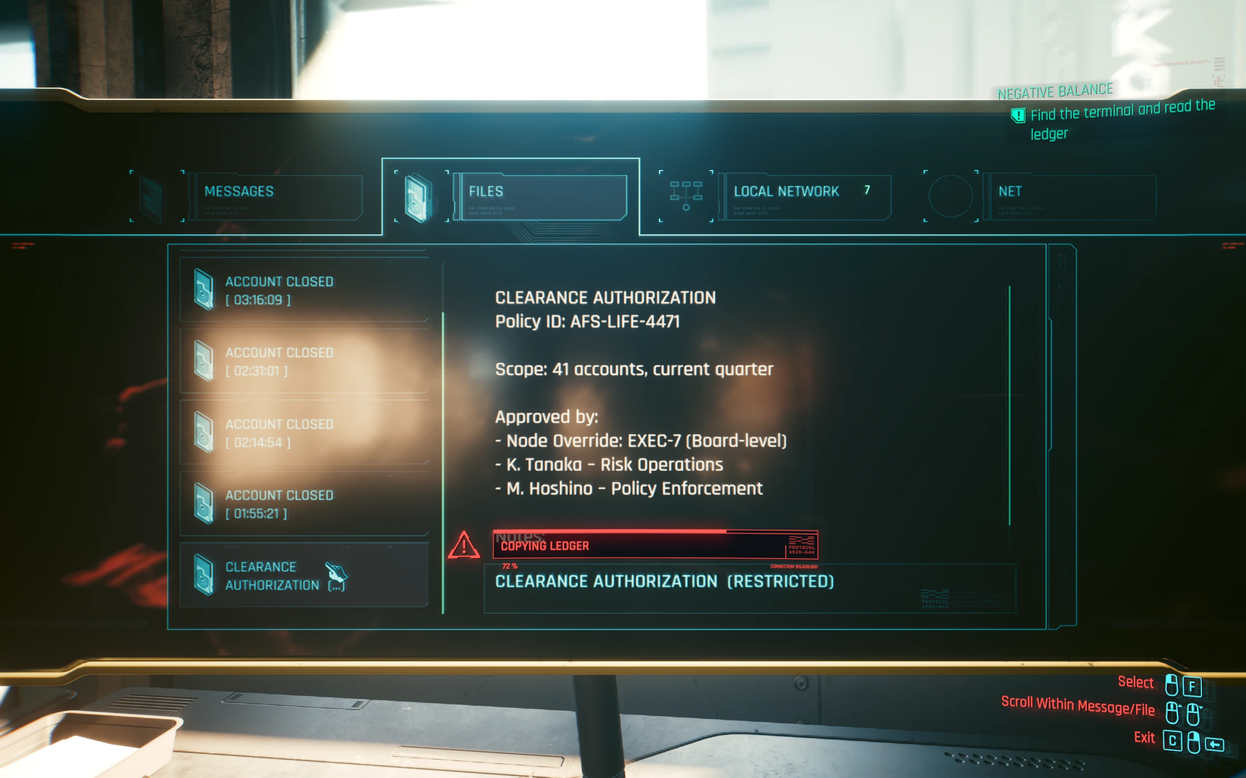 Negative Balance side quest scene in Cyberpunk 2077